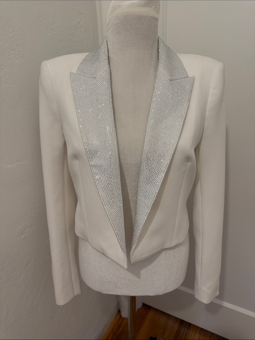 L'AGENCE White Crystal-Embellished Lapel Blazer